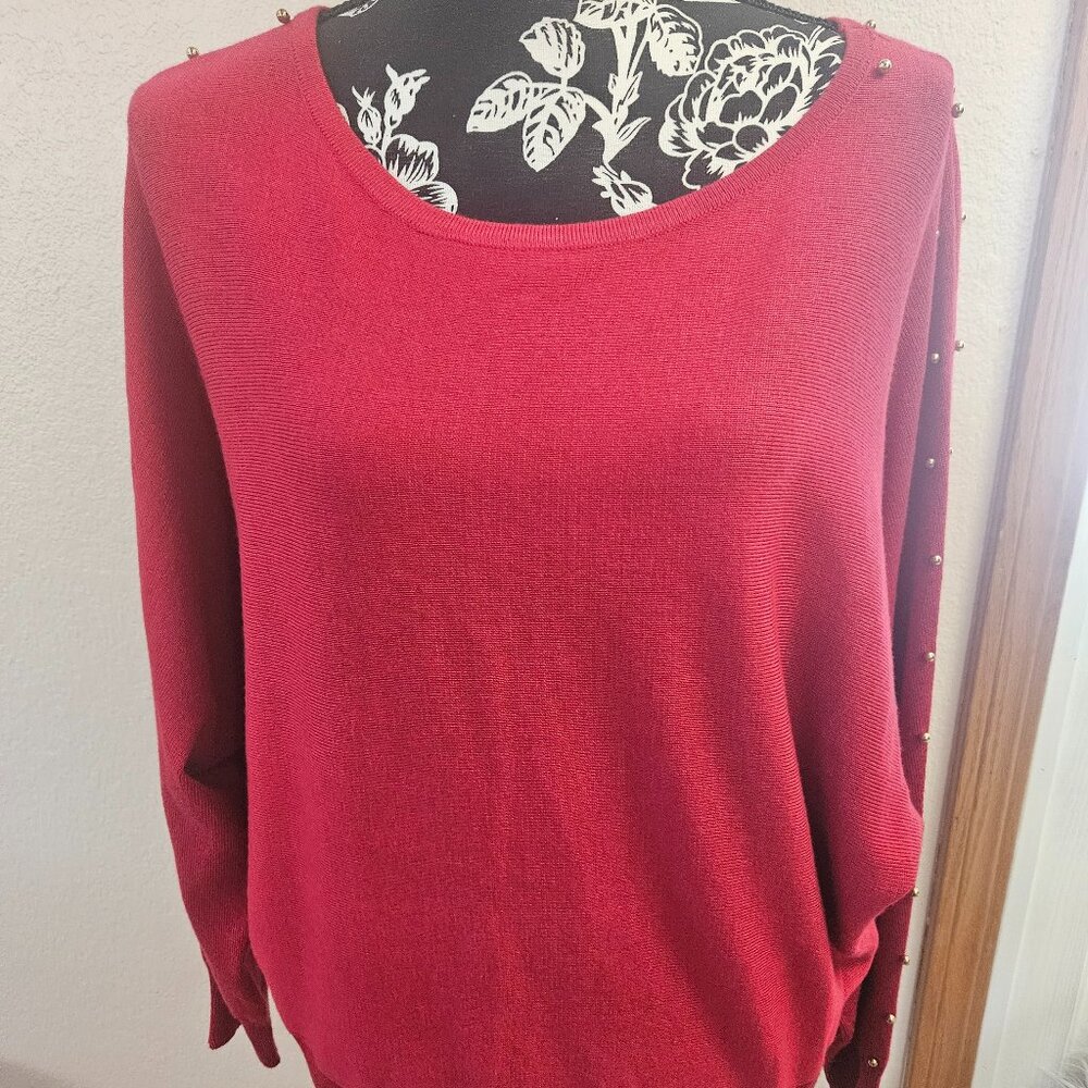 SIZE XL CARMEN (NEW) Long Sleeve Red Sweater W/Gold Beads INVPV1013